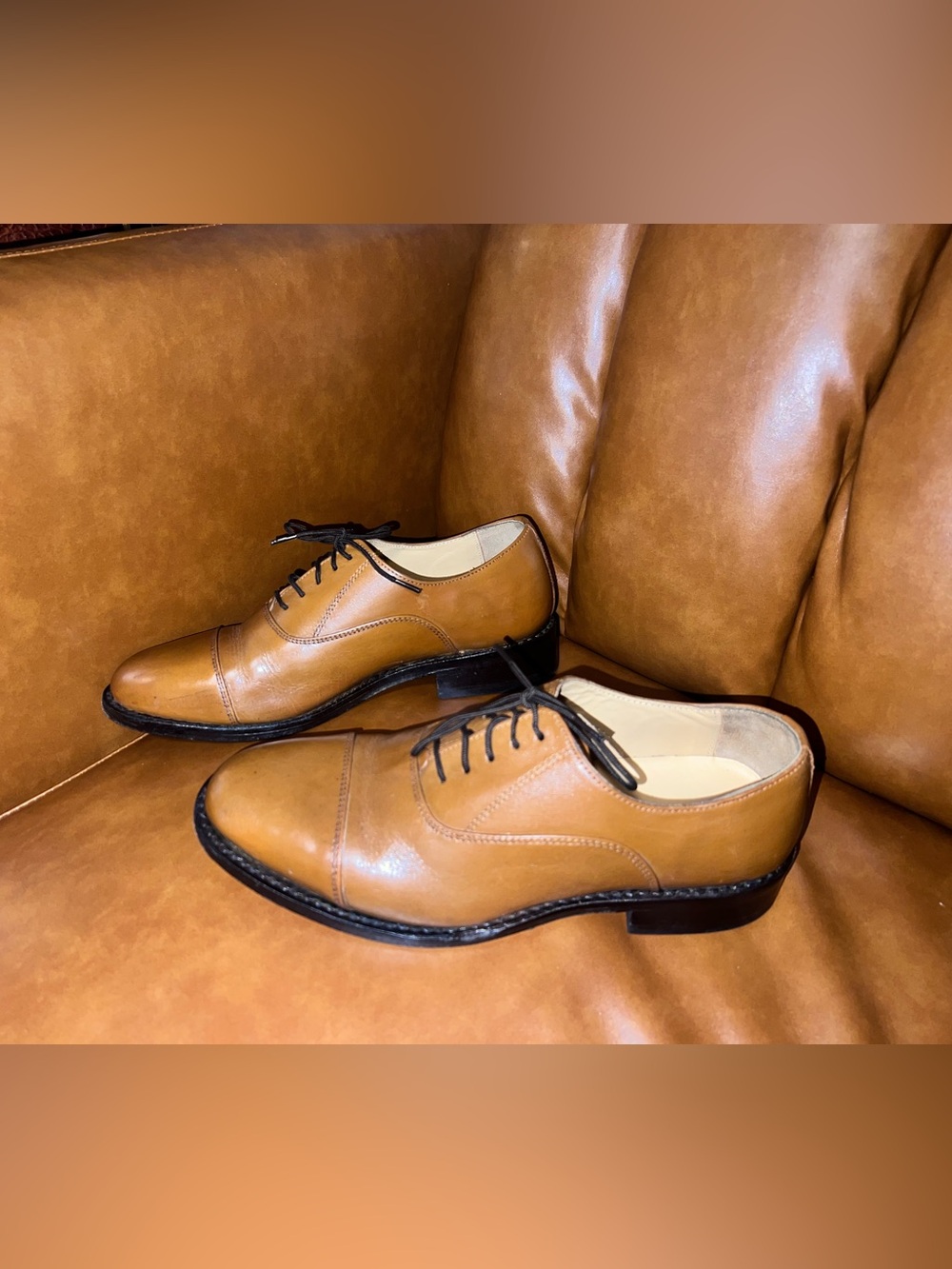 Samuel Windsor closed-lacing cap-toe Tan handmade leather oxfords men’s size 6.5